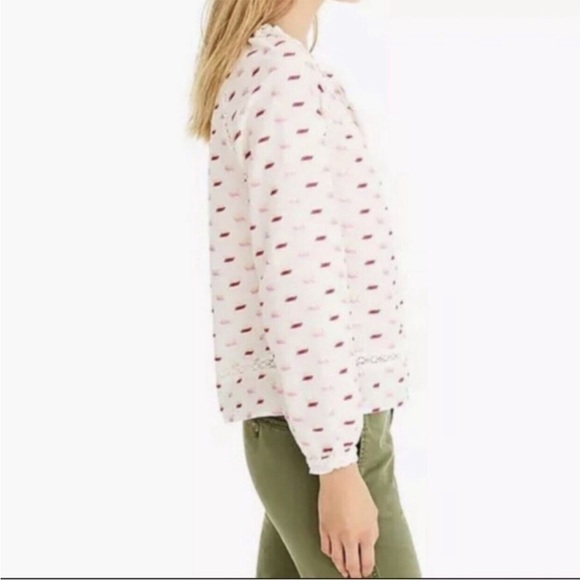 NWOT J. Crew Point Sur White, Red & Gold Pop Over Embroidery Blouse - Picture 3 of 5